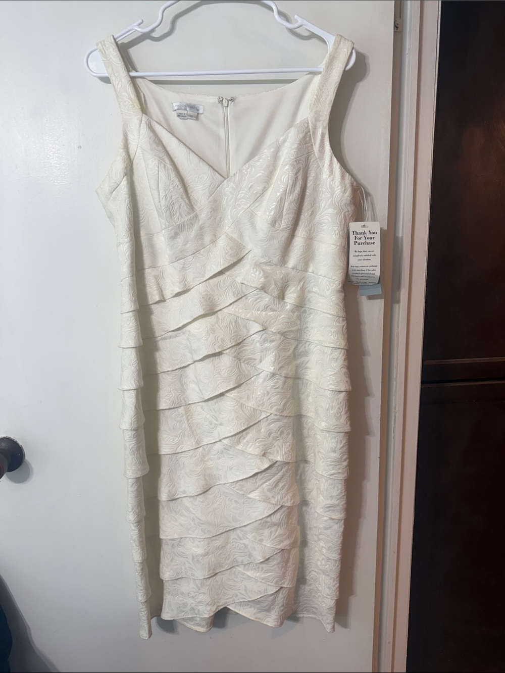 London Times Ivory Tiered V-Neck Midi Dress